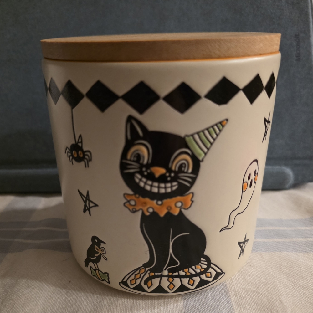 Eli + Ana Black Cat Creep Show Jar with Bamboo Lid NEW